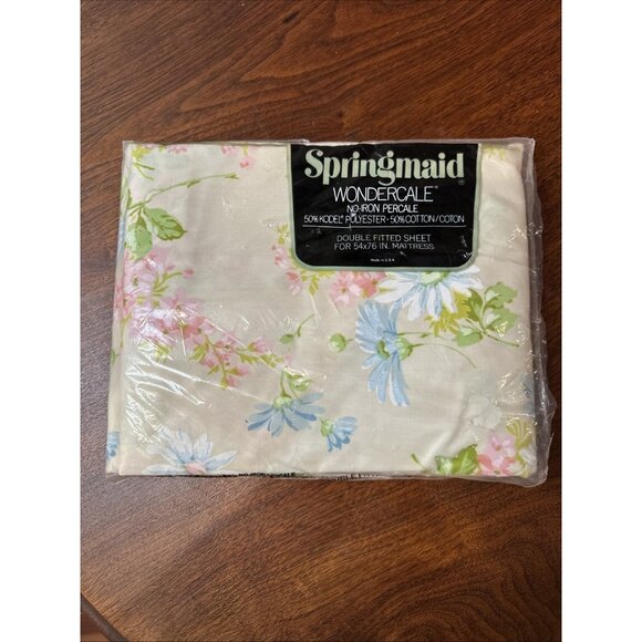 NOS Vtg Springmaid Wondercale Daisy Bouquet Percale Double Fitted Sheet 54x76 - Picture 1 of 4